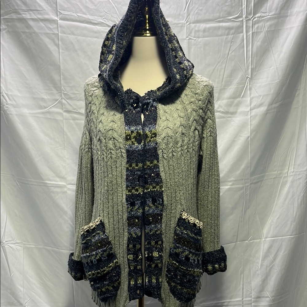 J. Jill Gray and Black Hooded Cardigan